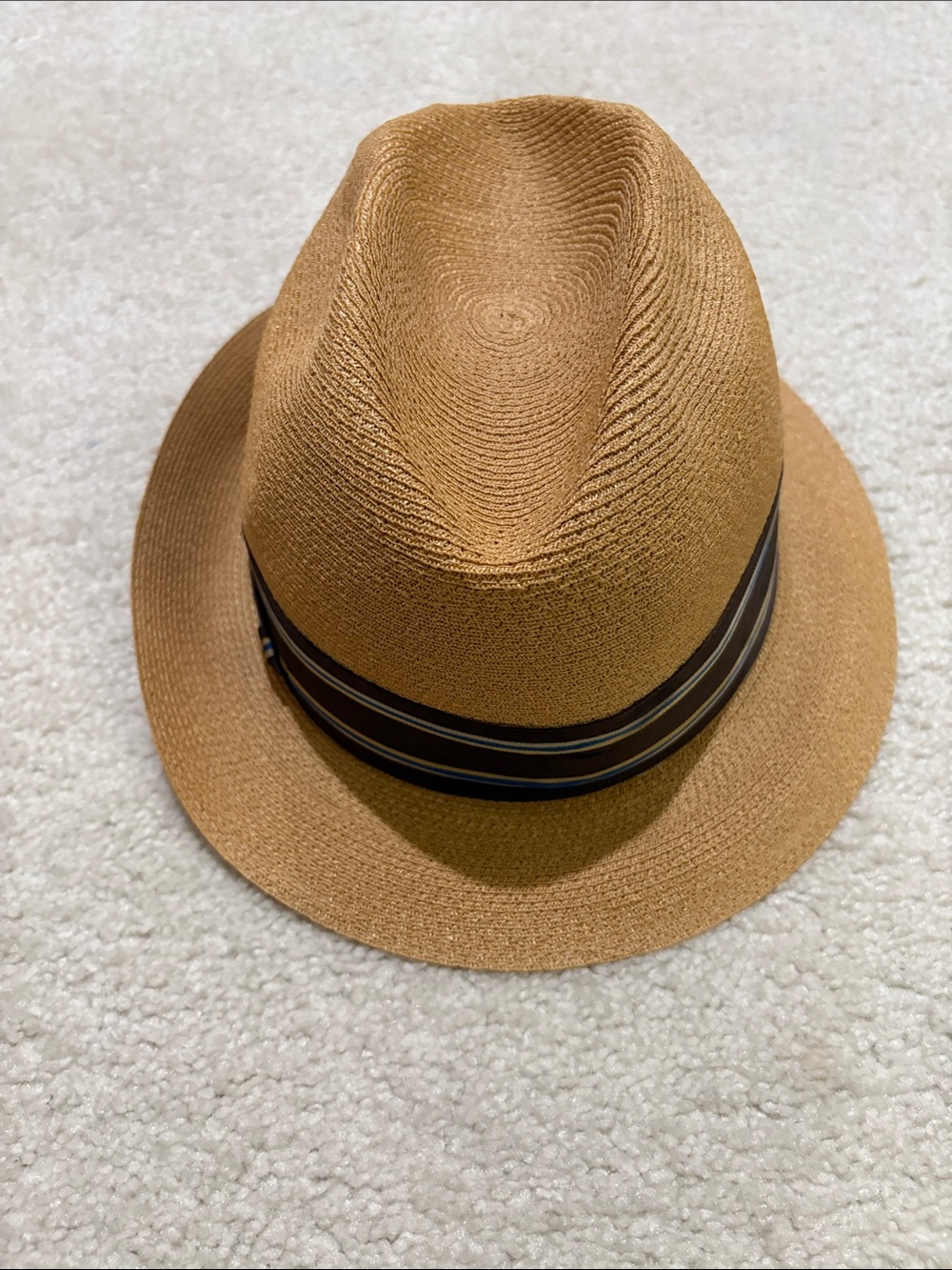 Men's Tan Straw Fedora with Brown Band